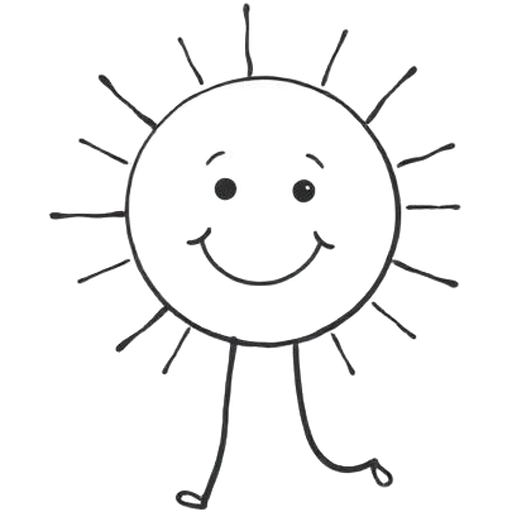 Hand-drawn smiling sun walking